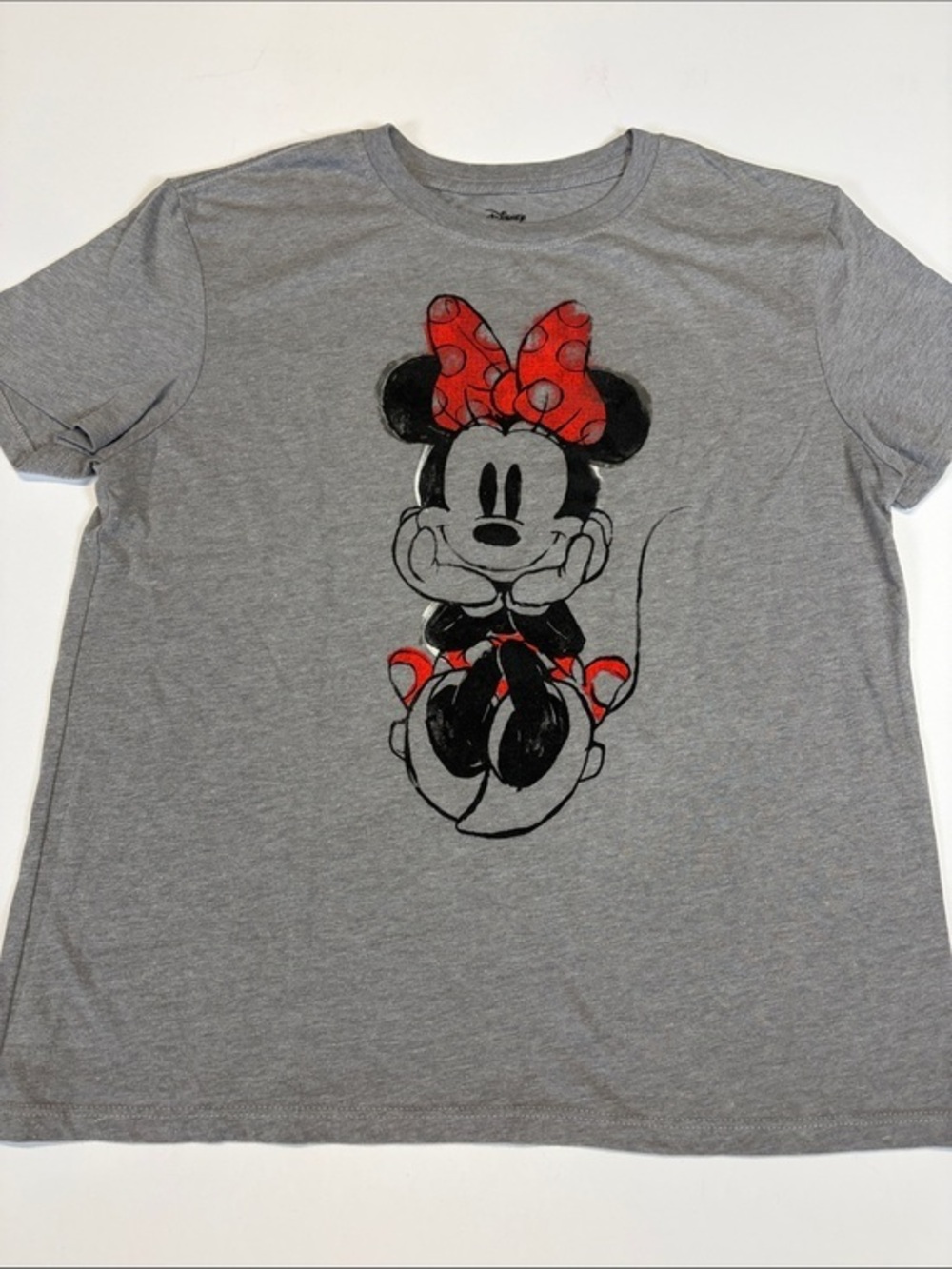 Disney Gray Tee with Minnie Mouse and Red Bow Women Size Medium